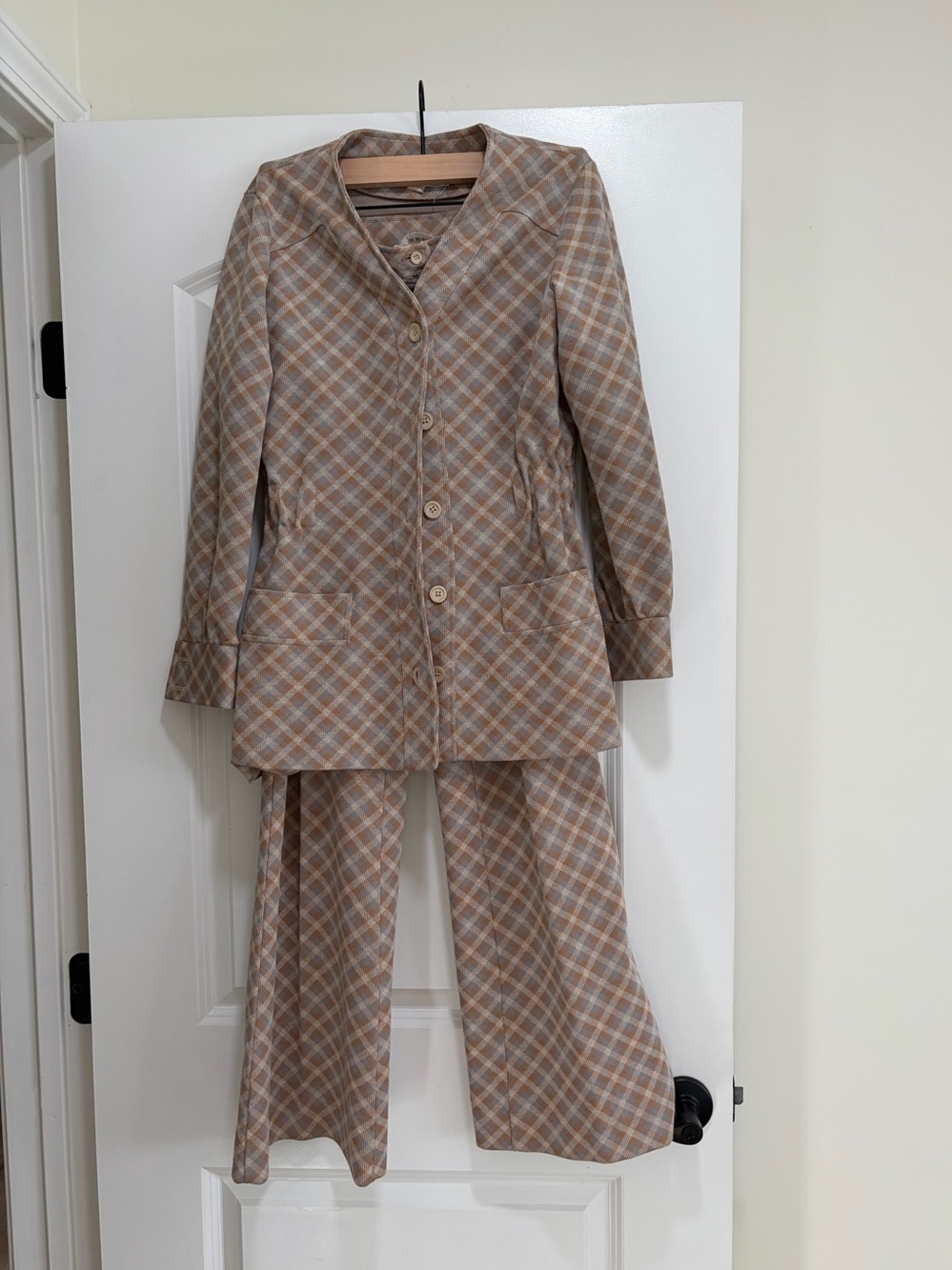 VTG 70s Koret of California Plaid Set 2pc Blouse Pants Size 8 Fits XS/S.
